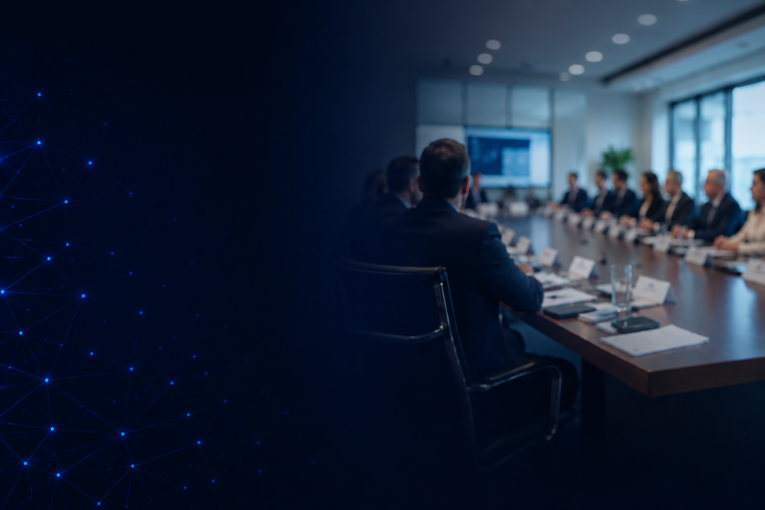 Reunião de conselho desfocada ao fundo
