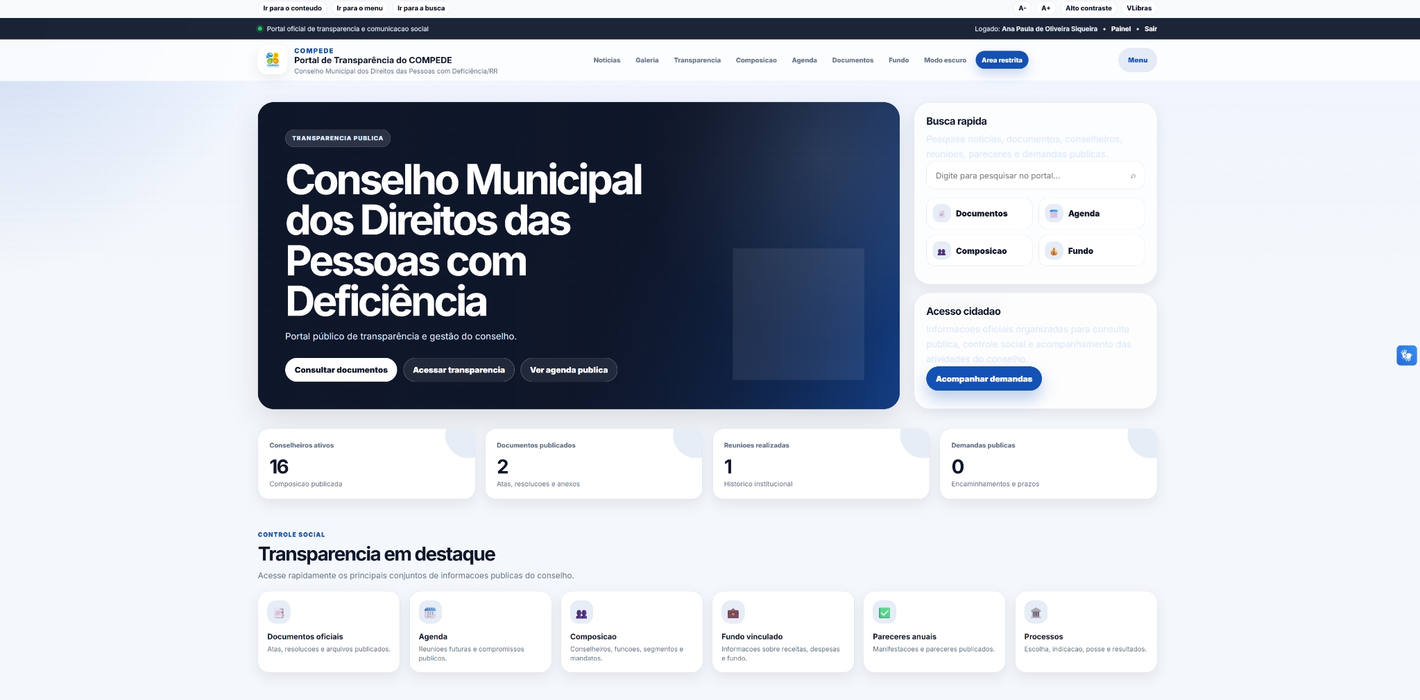 Tela do Portal da Transparência integrado ao KonectaconConselhos